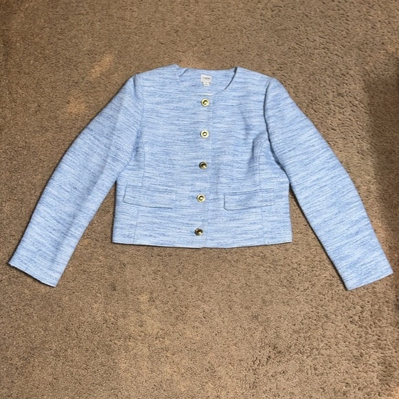 J. Crew Lady Blazer Jacket Cropped Gold Buttons Fresh Air Blue Linear Tweed 4 - Picture 3 of 9